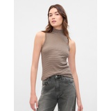 Ribbed Sleeveless Mockneck T-Shirt