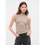 Ribbed Sleeveless Mockneck T-Shirt