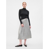 Metallic Pleated Midi Skirt