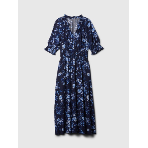 갭 Smocked Splitneck Midi Dress