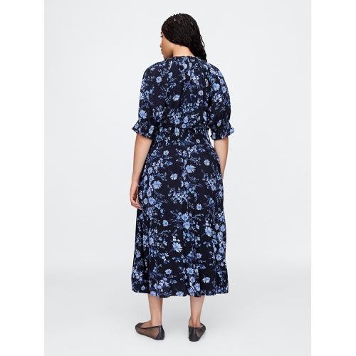 갭 Smocked Splitneck Midi Dress