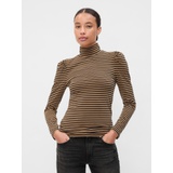 Stripe Turtleneck Puff Sleeve T-Shirt