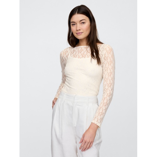 갭 Stretch Lace Boatneck Top