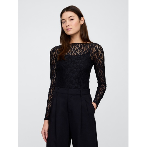갭 Stretch Lace Boatneck Top