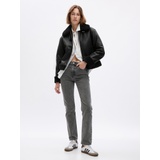 Vegan Leather Sherpa-Trim Jacket