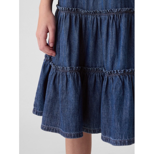 갭 Kids Tiered Denim Midi Skirt