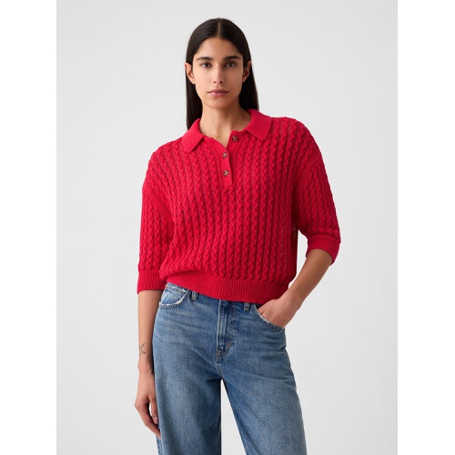 갭 Linen-Cotton Textured Polo Sweater
