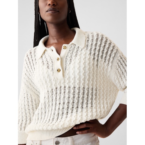 갭 Linen-Cotton Textured Polo Sweater