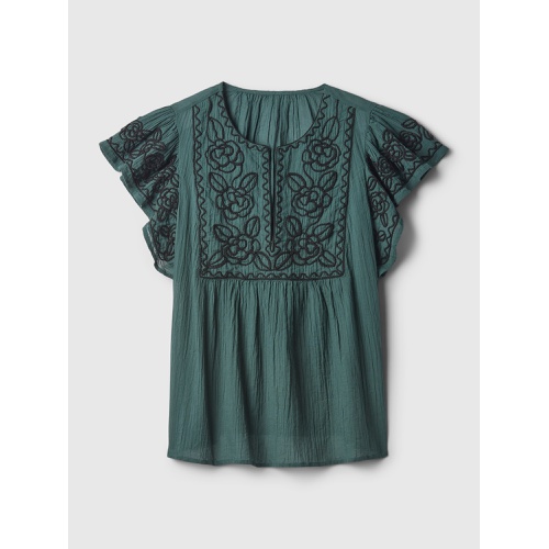 갭 Crinkle Gauze Embroidered Cropped Shirt