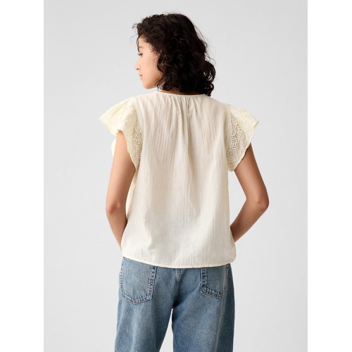 갭 Crinkle Gauze Embroidered Cropped Shirt