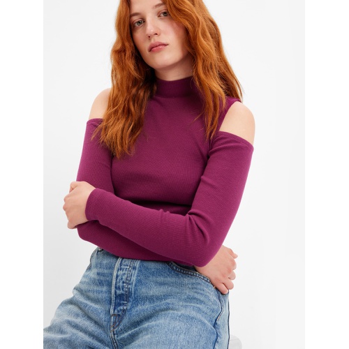 갭 Mockneck Rib Cropped Cold Shoulder Top