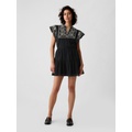 Crinkle Gauze Embroidered Mini Dress