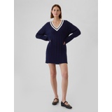 CashSoft Varsity Cable-Knit Mini Sweater Dress