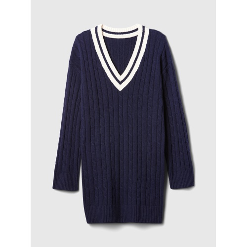 갭 CashSoft Varsity Cable-Knit Mini Sweater Dress