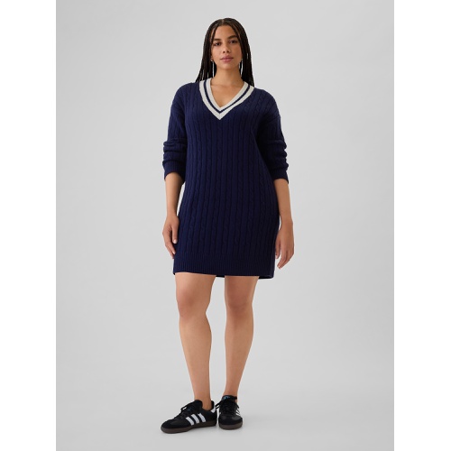 갭 CashSoft Varsity Cable-Knit Mini Sweater Dress