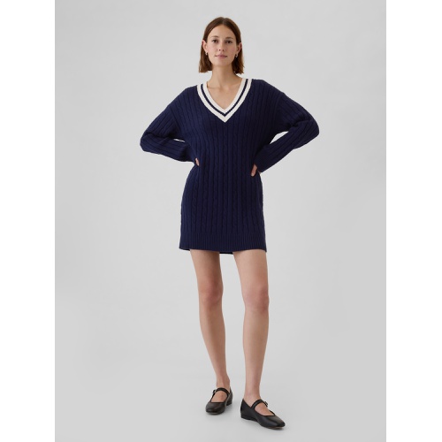 갭 CashSoft Varsity Cable-Knit Mini Sweater Dress