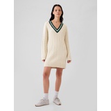 CashSoft Varsity Cable-Knit Mini Sweater Dress