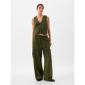 Mid Rise Linen-Cotton Pull-On Cargo Pants