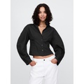 Organic Cotton Poplin Barrel Sleeve Cropped Shirt