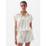 Linen-Blend Cropped Shirt