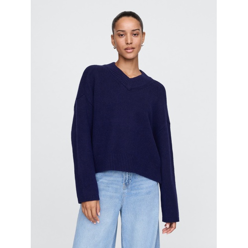 갭 CashSoft Cropped High V-Neck Sweater