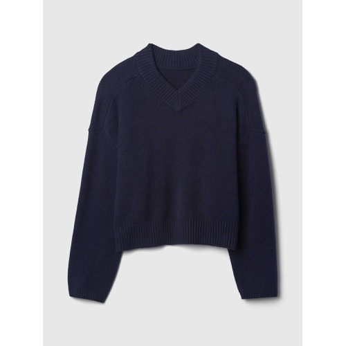 갭 CashSoft Cropped High V-Neck Sweater