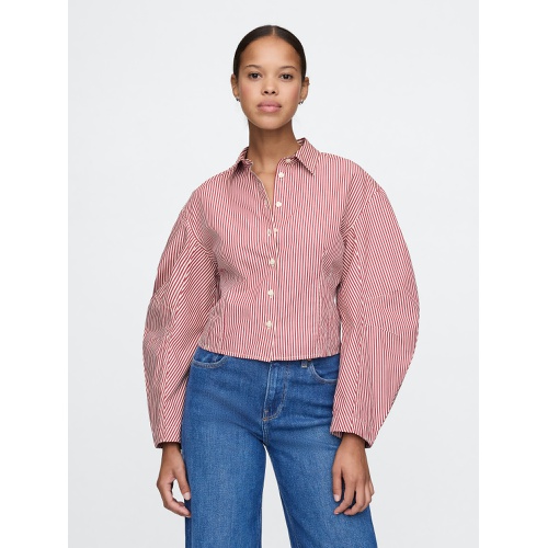 갭 Organic Cotton Poplin Barrel Sleeve Cropped Shirt