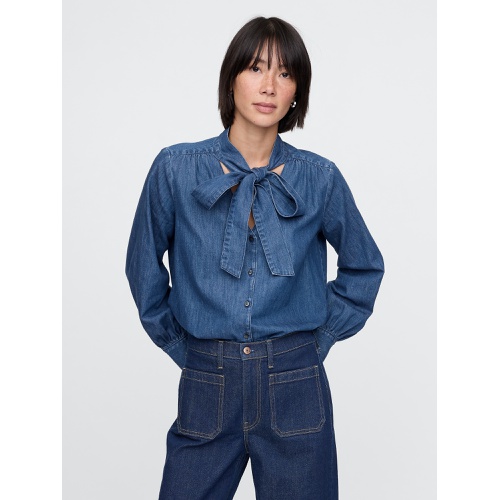 갭 Denim Tie-Neck Shirt