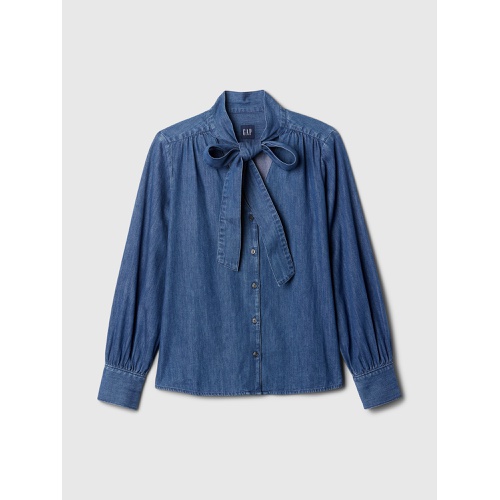 갭 Denim Tie-Neck Shirt