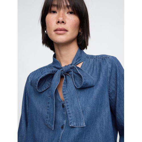 갭 Denim Tie-Neck Shirt