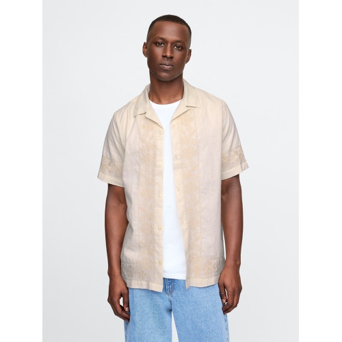 갭 Textured Linen-Cotton Resort Shirt