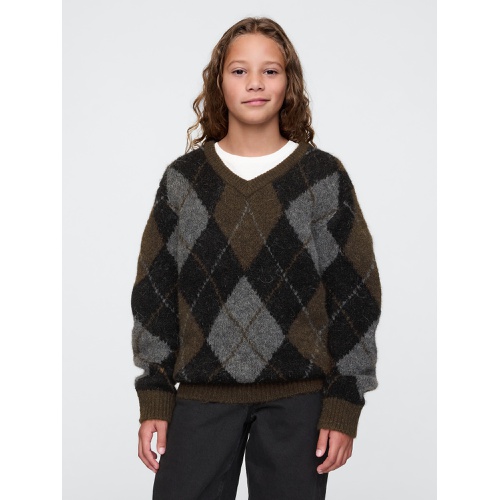 갭 Kids Brushed Argyle V-Neck Sweater