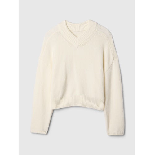 갭 CashSoft Cropped High V-Neck Sweater