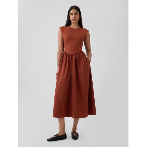 갭 Drop-Waist Mixed Media Midi Dress