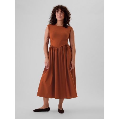 갭 Drop-Waist Mixed Media Midi Dress