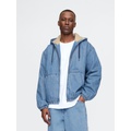 Oversized Sherpa-Lined Denim Zip Hoodie