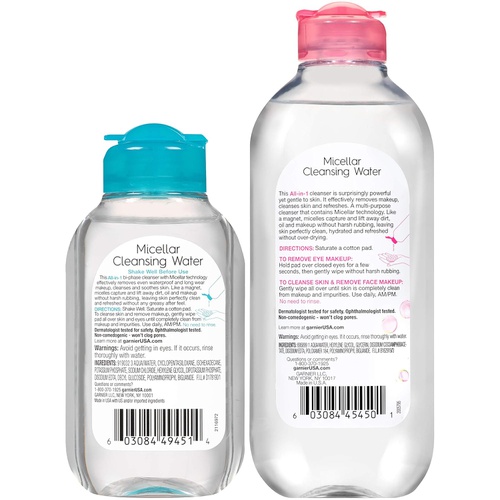  Garnier SkinActive Micellar Cleansing Water, For All Skin Types, 13.5 fl oz + Micellar Cleansing Water, For Waterproof Makeup, 3.4 fl oz