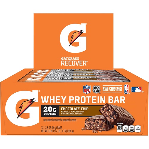  Gatorade Whey Protein Bars, Cookies & Creme, 2.8 oz bars (Pack of 12, 20g of protein per bar)