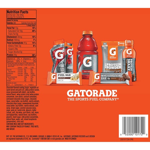  Gatorade Whey Protein Bars, Cookies & Creme, 2.8 oz bars (Pack of 12, 20g of protein per bar)