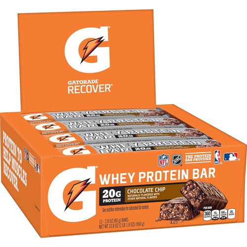  Gatorade Whey Protein Bars, Cookies & Creme, 2.8 oz bars (Pack of 12, 20g of protein per bar)