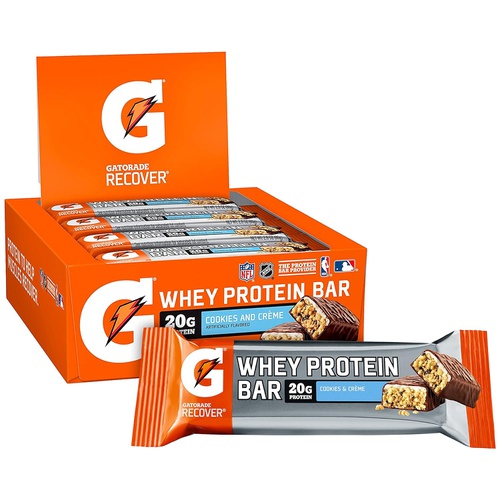  Gatorade Whey Protein Bars, Cookies & Creme, 2.8 oz bars (Pack of 12, 20g of protein per bar)