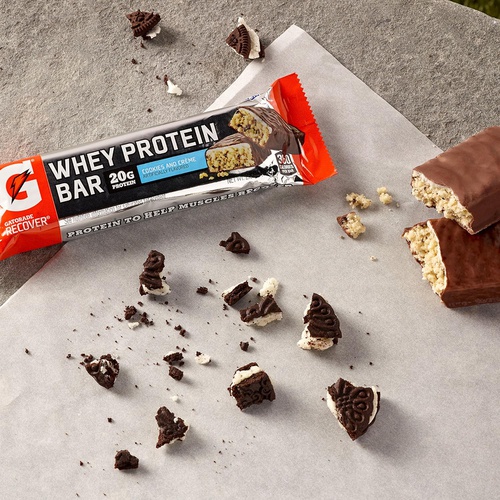  Gatorade Whey Protein Bars, Cookies & Creme, 2.8 oz bars (Pack of 12, 20g of protein per bar)