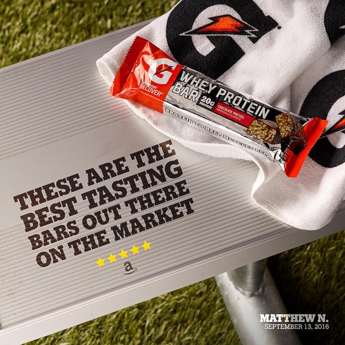  Gatorade Whey Protein Bars, Cookies & Creme, 2.8 oz bars (Pack of 12, 20g of protein per bar)