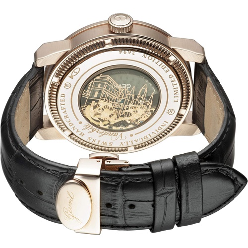  Gevril Mens Vanderbilt Swiss-Automatic Watch with Leather Calfskin Strap, Black, 22 (Model: 2694)