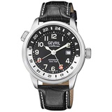 Gevril Mens Stainless Steel Automatic Watch with Leather Strap, Black, 20 (Model: 46009)