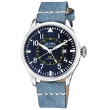 Gevril Mens Stainless Steel Automatic Watch with Leather Strap, Blue, 20 (Model: 44504)