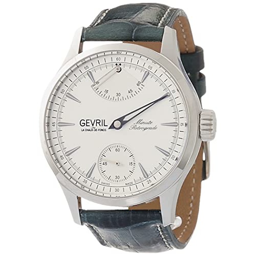  Gevril Mens Stainless Steel Swiss Mechanical Watch with Italian Leather Strap, Blue, 20 (Model: 462002-L2)