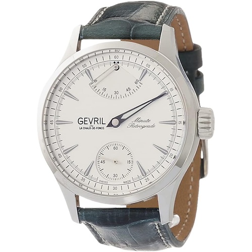  Gevril Mens Stainless Steel Swiss Mechanical Watch with Italian Leather Strap, Blue, 20 (Model: 462002-L2)