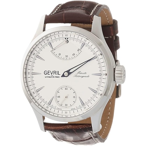  Gevril Mens Stainless Steel Swiss Mechanical Watch with Italian Leather Strap, Brown, 20 (Model: 462002-L2)