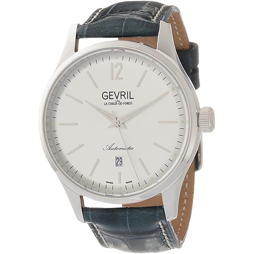  Gevril Mens Stainless Steel Automatic Watch with Italian Leather Strap, Blue, 20 (Model: 4250A-L2)